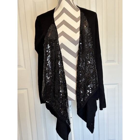 Boston Proper Open Black Sequins Cardigan Sweater Medium Dressy Fancy Special - Picture 1 of 6